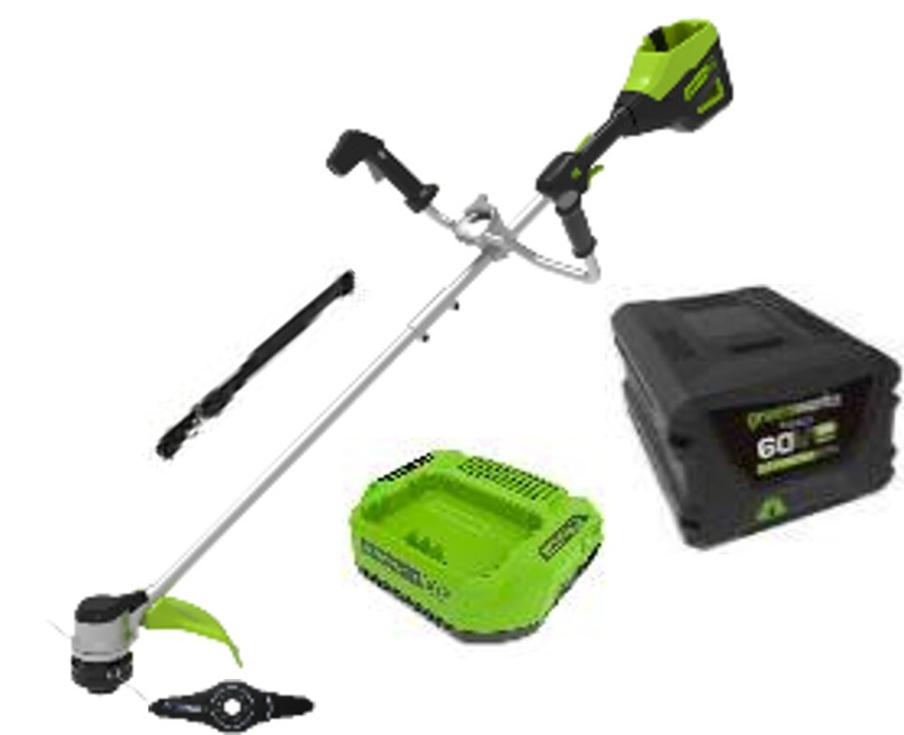 Триммер аккумуляторный Greenworks Арт. 2108407UB, 60V, 40 см, бесщеточный с велосипедной ручкой, с 1хАКБ 4Ач и ЗУ