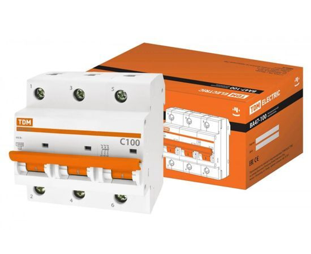 Автоматический выключатель ВА47-100 3Р 10А 10кА х-ка С TDM SQ0207-0067