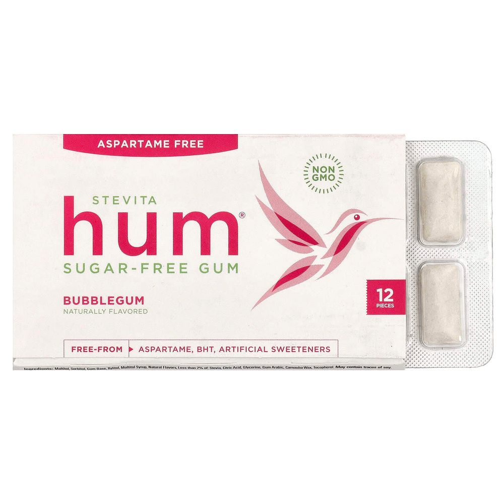 Stevita, Hum®, жевательная резинка без сахара, со вкусом жевательной резинки, 12 шт.