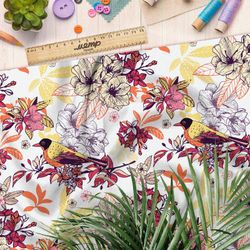 Ткань бязь птички на ветках