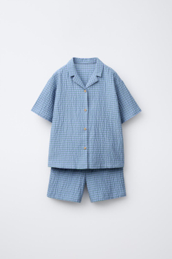 ZARA ПИЖАМА РУБАШКА И БЕРМУДЫ В КЛЕТКУ, СИНИЙ