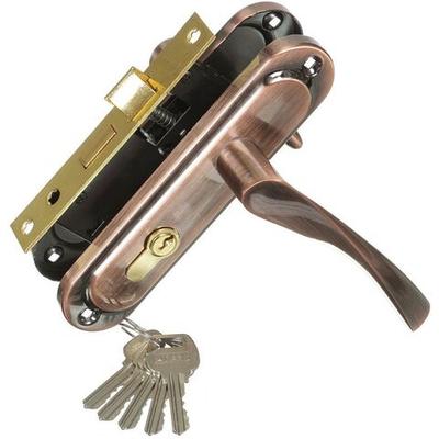 Замок врезной Avers, 0823/60-AС, ручка в комплект, цилиндровый, медный