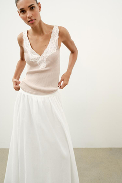 ZARA ТОП В РУБЧИК С КРУЖЕВОМ, ТЕЛЕСНО-РОЗОВЫЙ