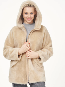Шуба из шерсти чебурашка тедди, бежевая, SilverFox