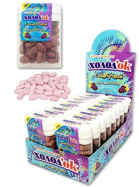 Сахарное драже "Холодок"со вкусом ВИНОГРАДА(с шипучкой), в дисплей боксе, 18*14гр