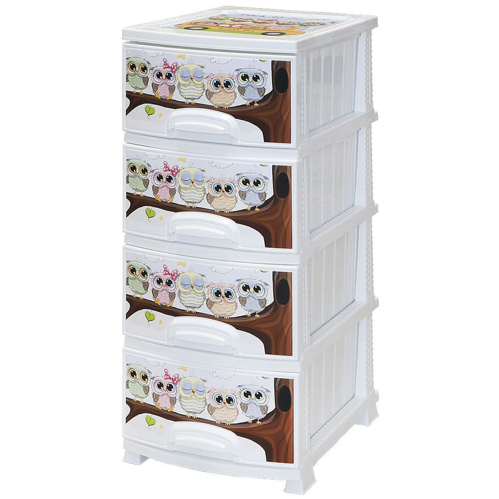 Комод детский 4 ящика, Совушка, 38х47х98 см, бел, Росспласт, РП-421