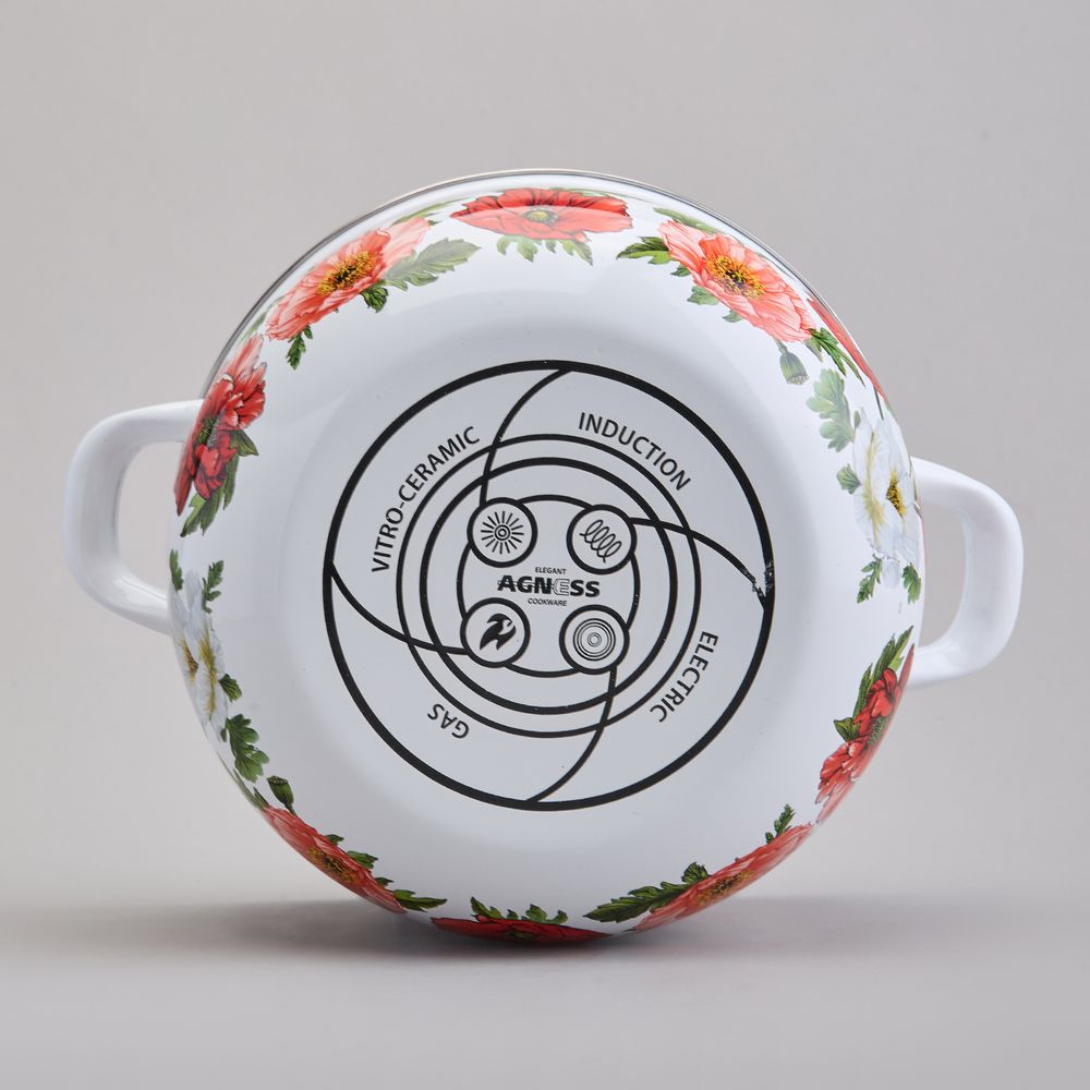 КАСТРЮЛЯ AGNESS ЭМАЛИРОВАННАЯ С ЭМАЛ.КРЫШКОЙ СЕРИЯ "МАКИ", 2.8 Л, 20*12 СМ