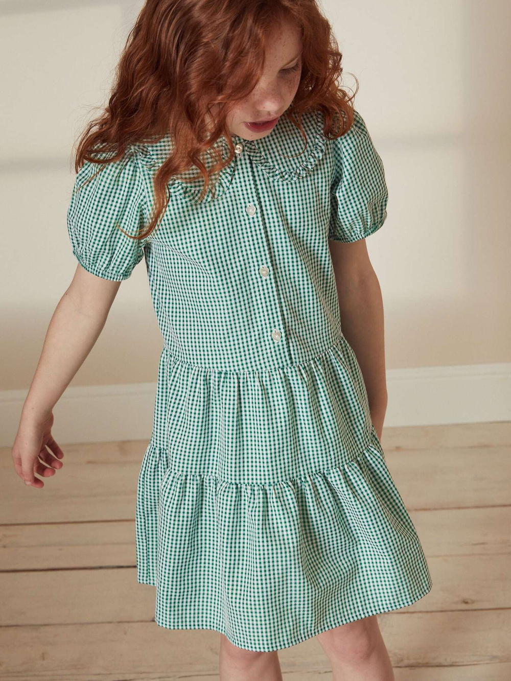 Платье школьное с воротником для девочки Next C20-205, Зеленый, Белый