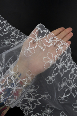 Вышивка на сетке экрю с легким люрексом неэластичная ширина 22 см