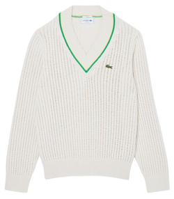 Мужская теннисная кофта Lacoste V Neck Striped Tennis - Бежевый