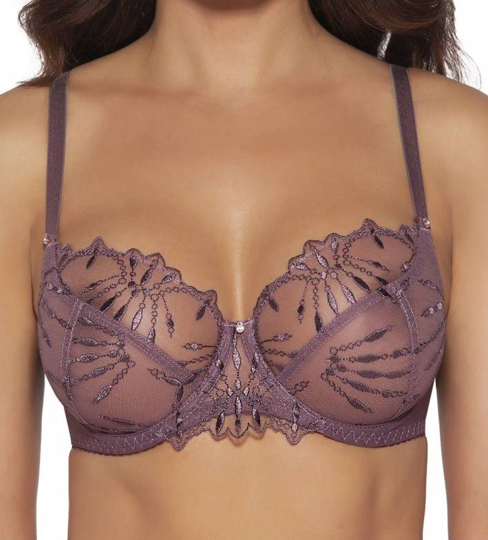 Бюстгальтер plus size с шитыми мягкими чашками с вышивкой (Размер: 90H) (Цвет: какао)