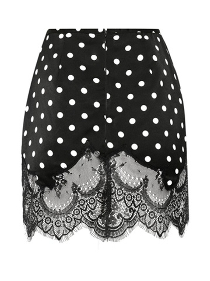 Шелковая мини юбка с кружевом в горох