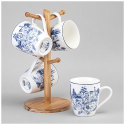 НАБОР КРУЖЕК LEFARD "NOVEL" НА ДЕРЕВ. ПОДСТАВКЕ 4 ШТ. 380 МЛ (КОР=6НАБ.)