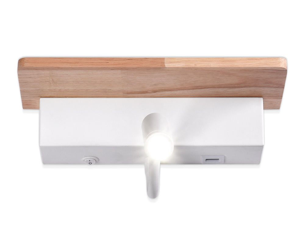 Настенный светодиодный светильник с выключателем, USB портом и полкой FW290 WH/LW белый/светлое дерево LED 4200K+3000K 4W+1W 265*110*130