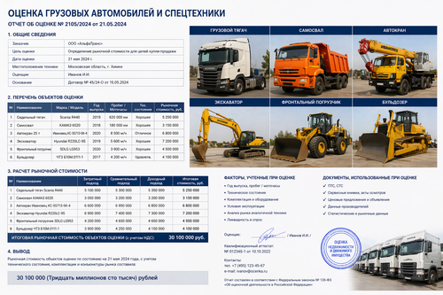 Оценка грузовых автомобилей и спецтехники