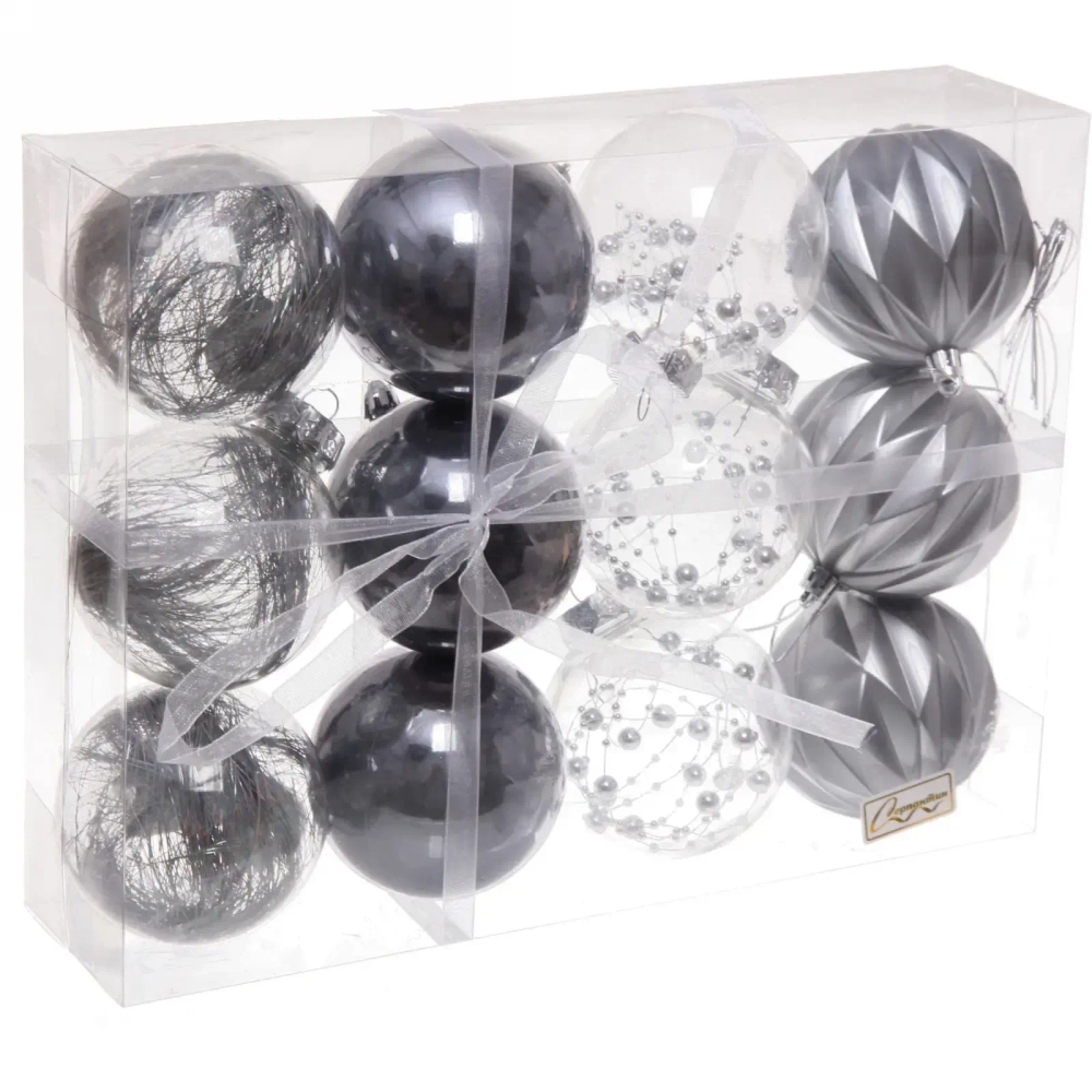 Набор шаров 8 см «Волшебство» (в наборе 12 шт), Графит