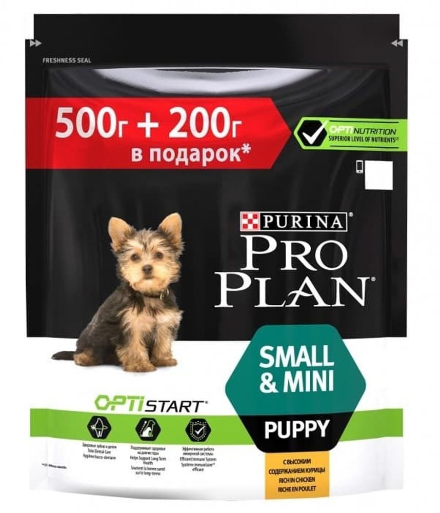 Pro Plan 500+200г puppy OptiStart mini для щенков мелких пород (Курица)