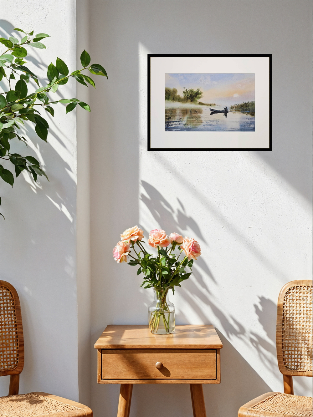 Картина авторская акварельная в паспарту 30х40 см на стену для интерьера "Тишина"