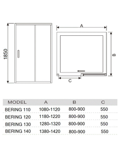 Душевое ограждение RIVER BERING 120 МТ Душевое ограждение 120х185 10000000721 Прямоугольная Универсальная  Хром матовый