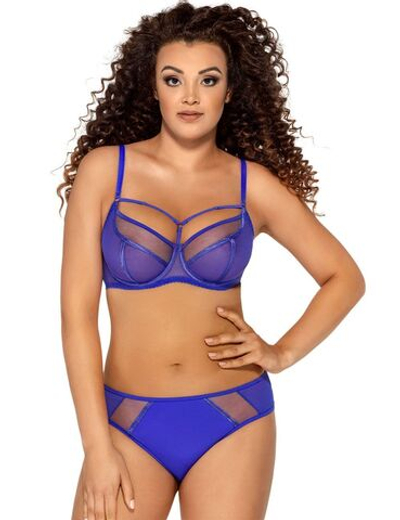 Синий бюстгальтер на косточках plus size с декоративными бретелями (Размер: 85J) (Цвет: синий)