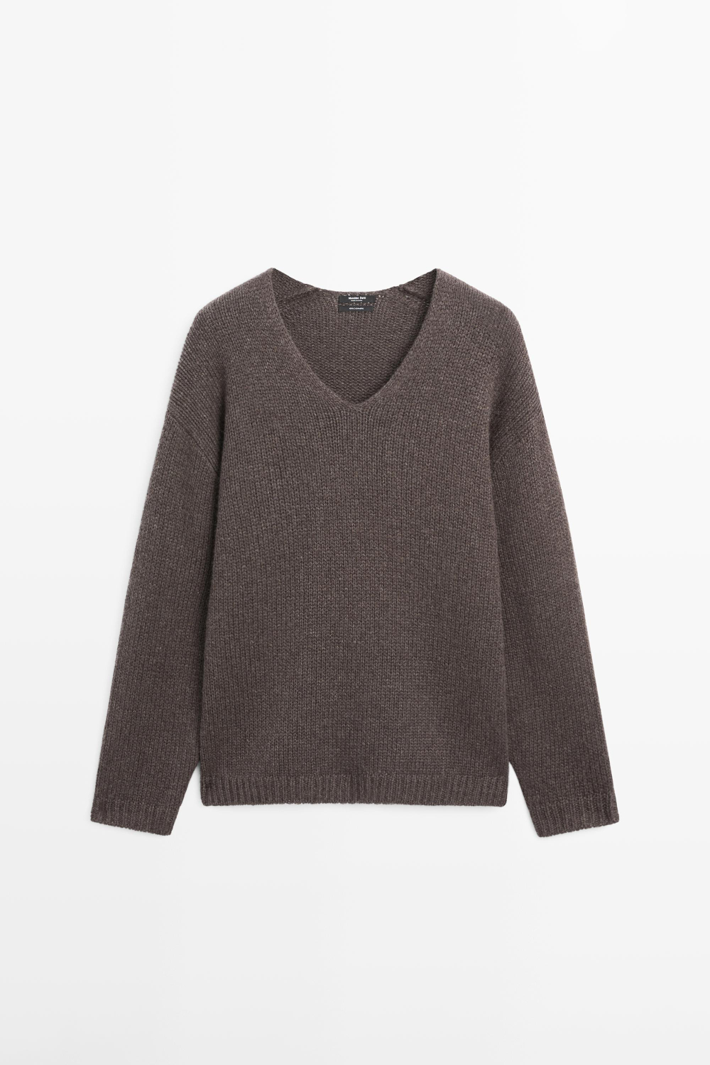 Massimo Dutti Свитер из 100% кашемира с V-образным вырезом, пестро-коричневый