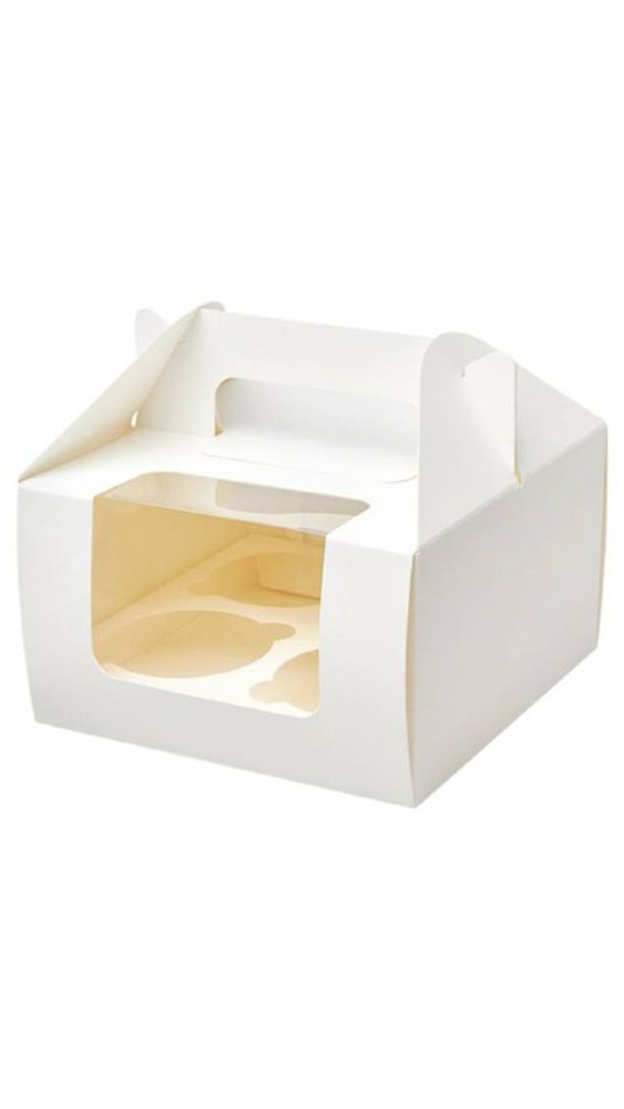 Коробка для капкейков 4 шт с окошком 160*160*195 мм (белый)