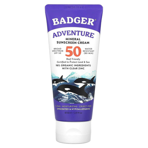 Badger, Adventure, солнцезащитный крем с минералами, SPF 50, без запаха, 87 мл (2,9 жидк. унции)