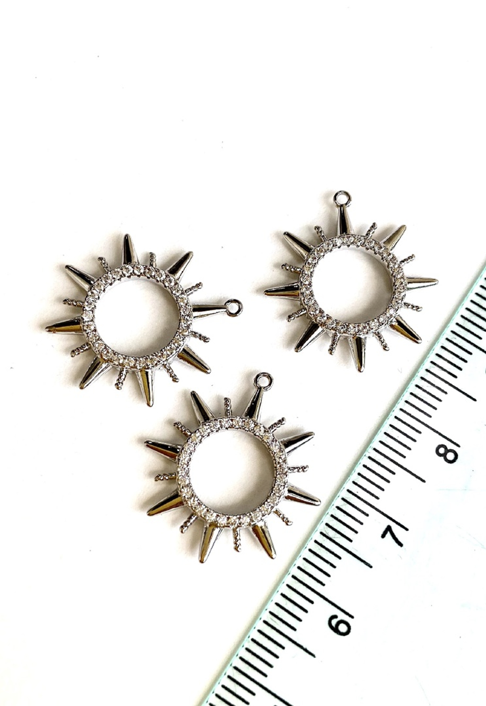28995-р Подвеска "Солнце" с цирконами, 20 мм, родий
