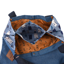 Сумка-шоппер большая с 2 отсеками на кнопке-магните, "NEKOMARUKE", синий, 23-6520-3, KUSUGURU