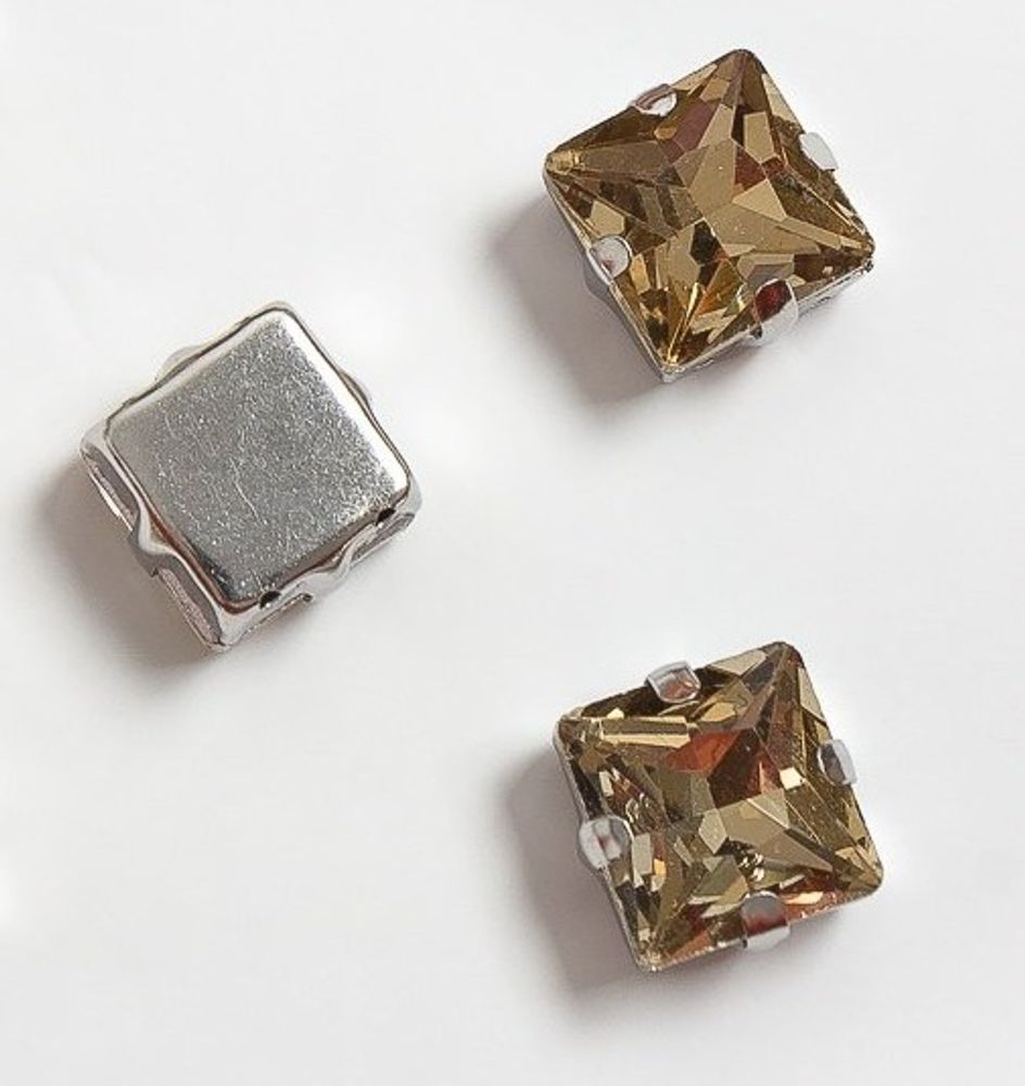 Стразы пришивные стекло в оправе, ш. 12 мм, светлое золото