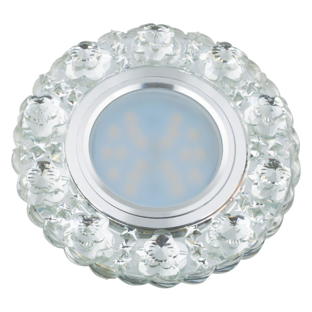DLS-L129 GU5.3 CHROME/CLEAR Светильник декоративный встраиваемый, серия Luciole. Без лампы, цоколь GU5.3. Доп. светодиодная подсветка 3Вт. Металл/стек