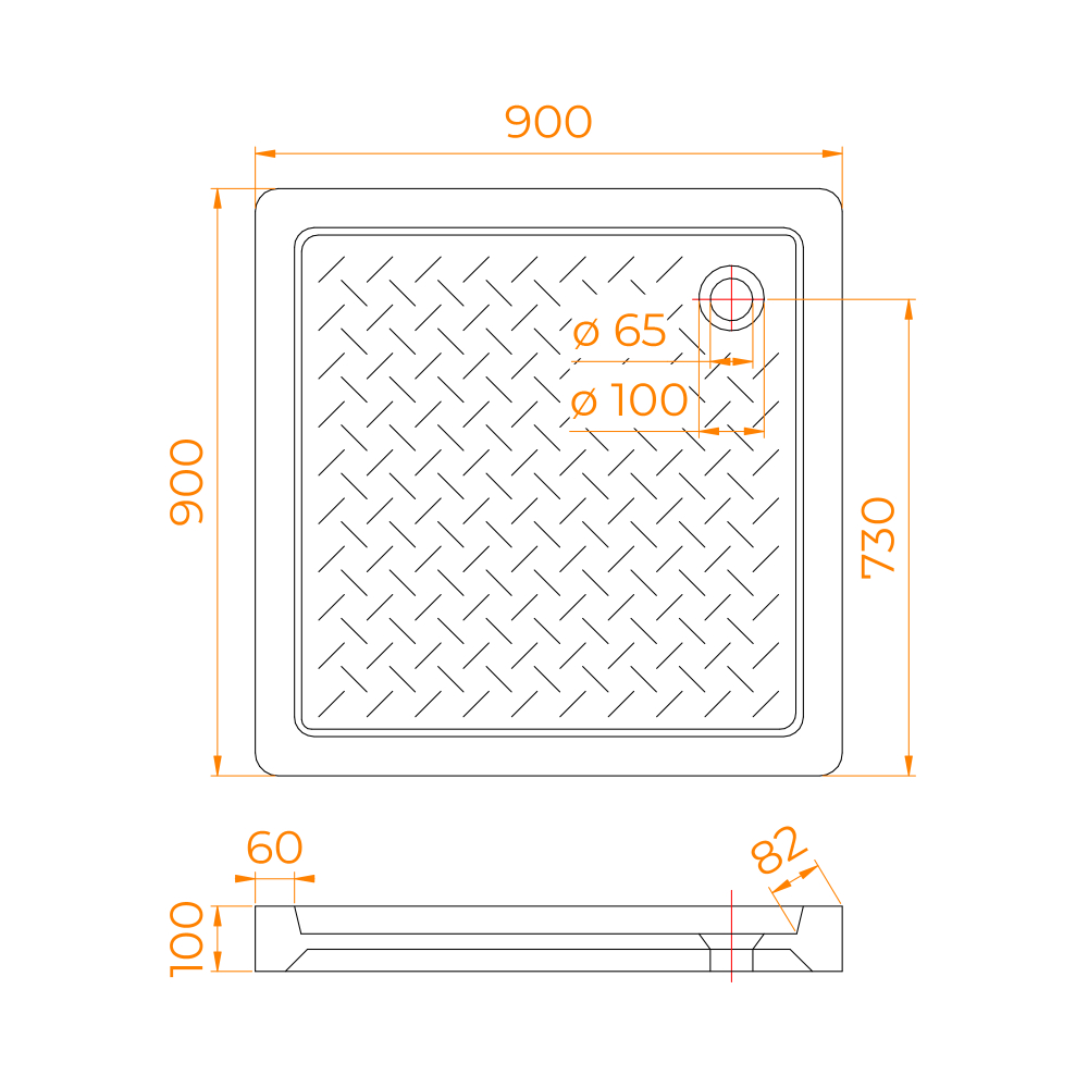 Душевой поддон керамический, квадратный, белый RGW CR (900x900)
