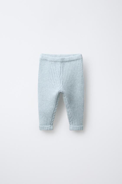 ZARA ЛЕГИНСЫ ИЗ РУБЧАТОГО ТРИКОТАЖА, ВОДЯНИСТО-ЗЕЛЕНЫЙ