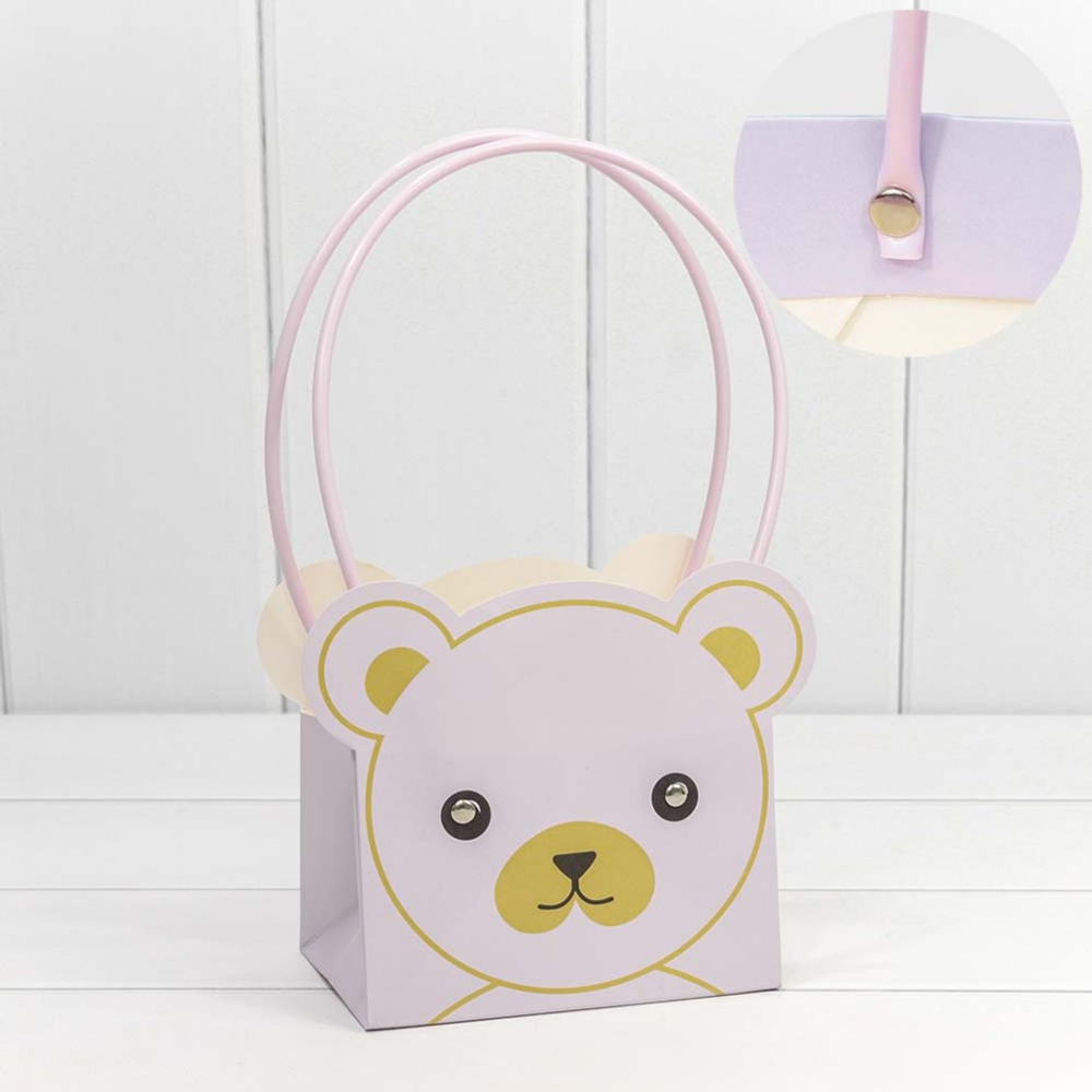 Пакет подарочный 14.5х10х14.5см Ваза для цветов "Мишка" (Сиреневый)