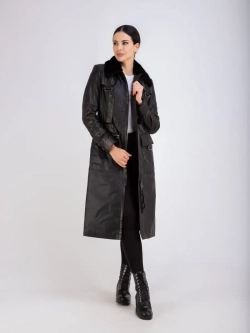 Пальто из натуральной кожи и ткани