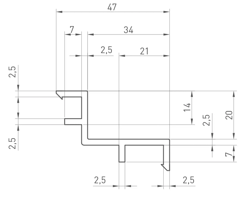 Опорный профиль для переливной решетки ACON 20×34 мм белый, 2м