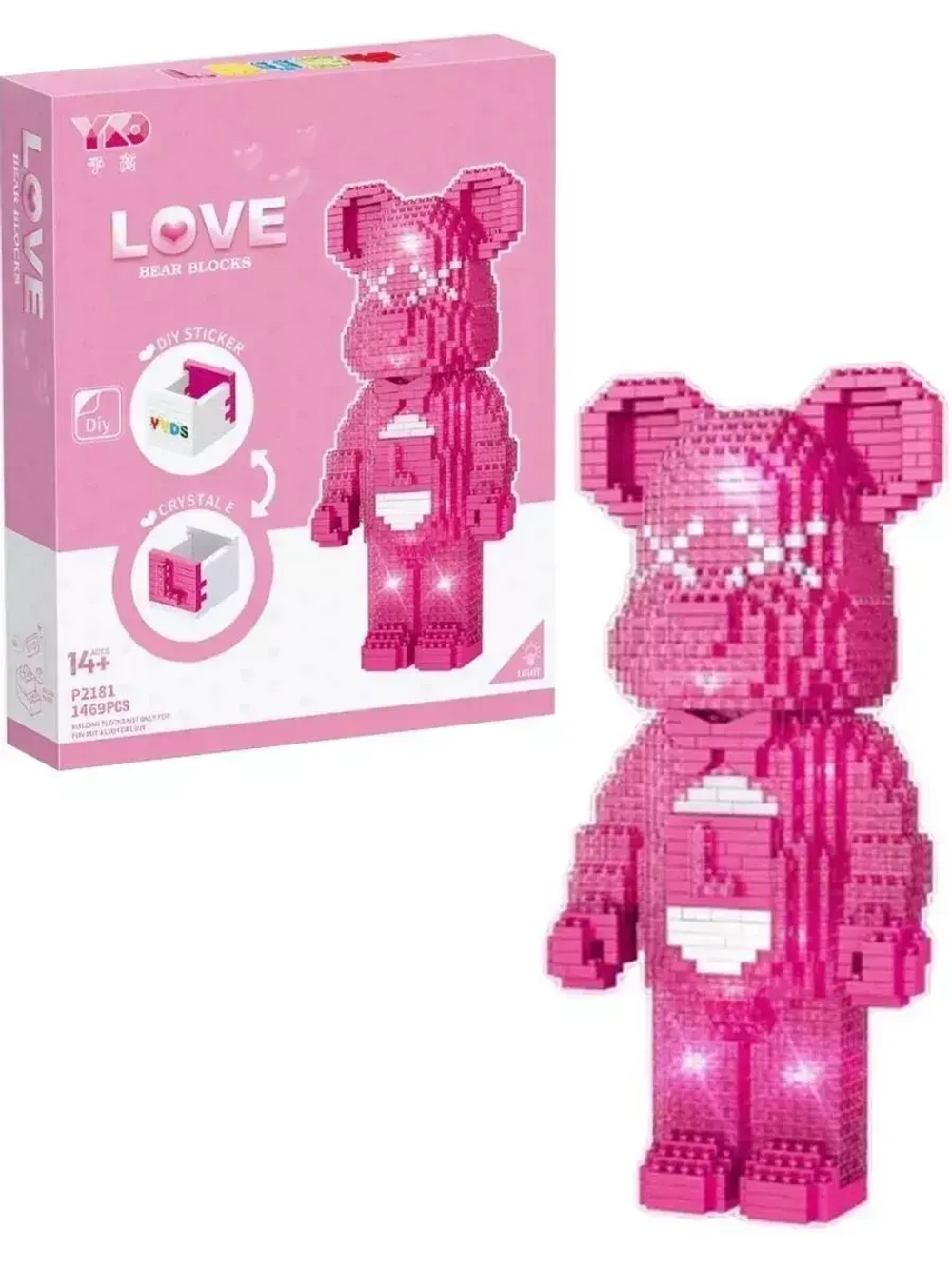 Конструктор Розовый мишка из миниблоков 1469 деталей