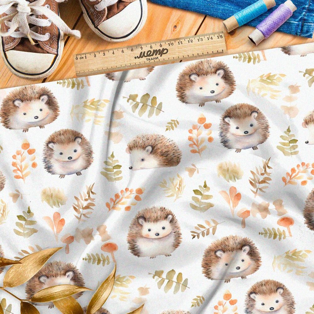 Ткань премиум флис акварельные ёжики