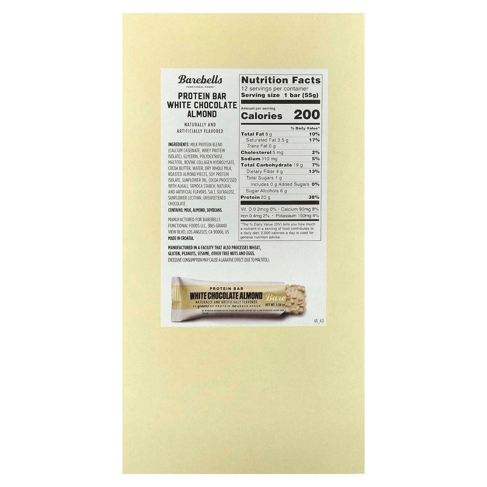 Barebells, Протеиновый батончик, белый шоколад и миндаль, 12 батончиков, 55 г (1,94 унции)