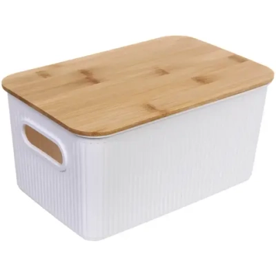 Контейнер для хранения с бамбуковой крышкой «БРАМИНГЕМ», цвет белый, 27.5*17*13см