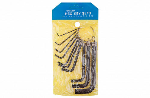Набор шестигранников KL-9701 KENLI, 10шт на 1.5/2/2.5/3/3.5/4/5/6/8/10мм на кольце, в инд. упаковке