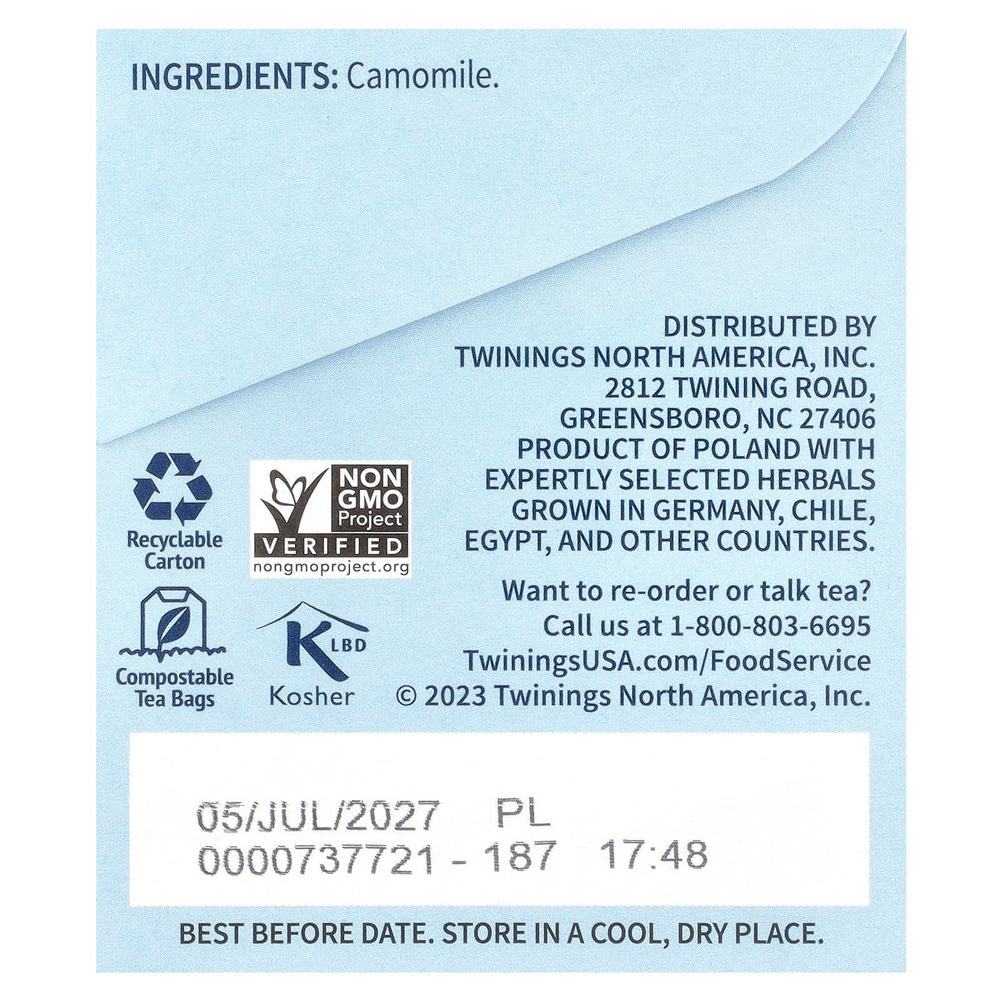 Twinings, травяной чай, чистая ромашка, без кофеина, 25 чайных пакетиков, 37 г (1,32 унции)