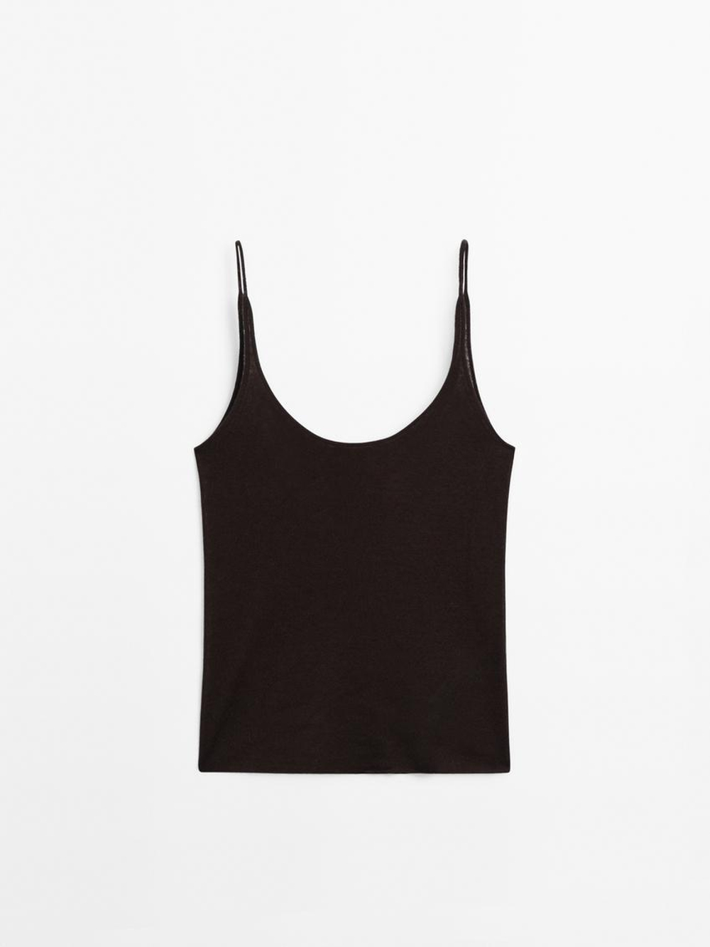 Massimo Dutti Топ на тонких бретелях - Limited Edition, коричневый