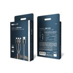 Кабель USB 3в1 Type-С (6A), Lightning (2,4A), micro USB (3A) 1,2м, в черной оплетке, со световой инд