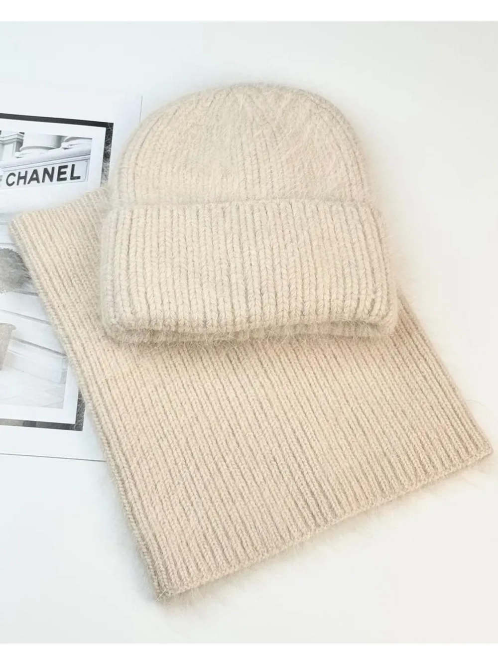 комплект шапка с шарфом- снуд зимний вязаный