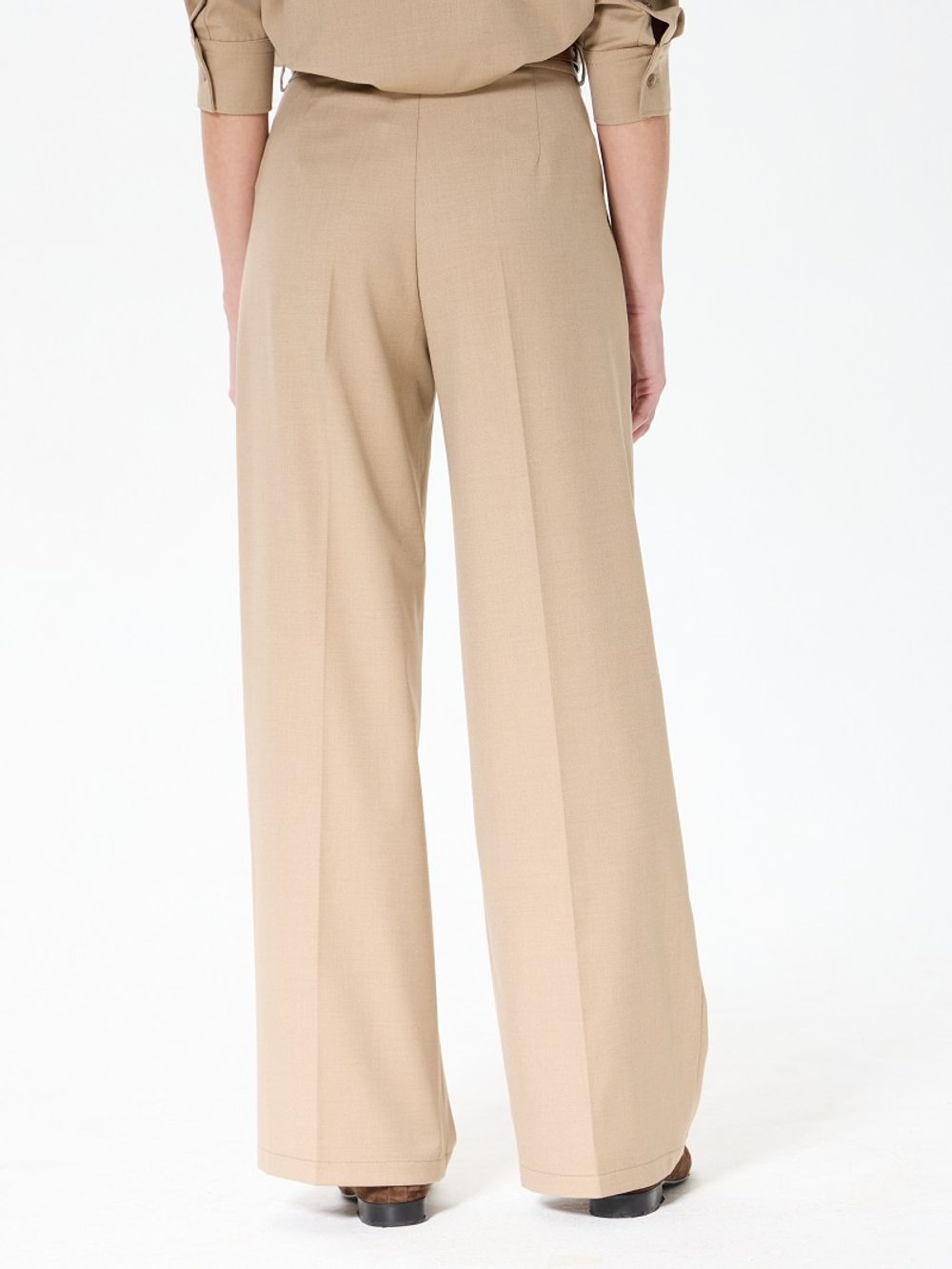 Брюки палаццо на молнии бежевая смесовая шерсть