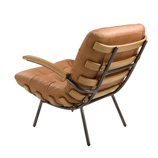 Кресло 5153 из коричневой кожи с подлокотниками из ясеня Испания 