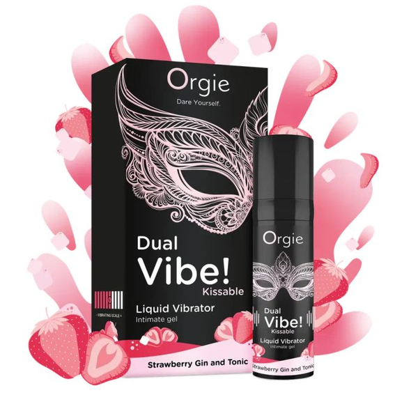 Съедобный гель с вибрацией Orgie DUAL VIBE! со вкусом коктейля STRAWBERRY GIN AND TONIC 15 мл