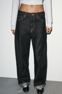 ZARA ДЖИНСЫ BAGGY FOLDED TRF СО СРЕДНЕЙ ПОСАДКОЙ, ТЕМНЫЙ ИНДИГО