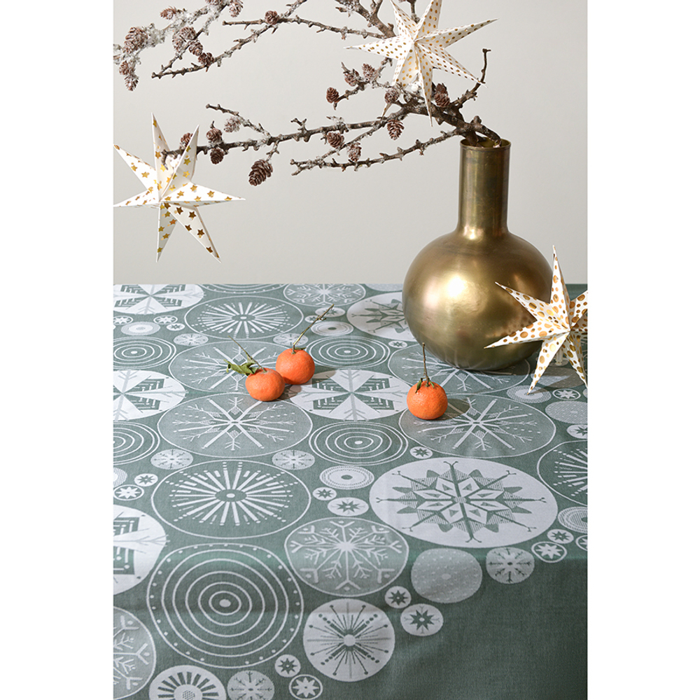Скатерть из хлопка зеленого цвета с рисунком Ледяные узоры из коллекции new year essential, 180х260см